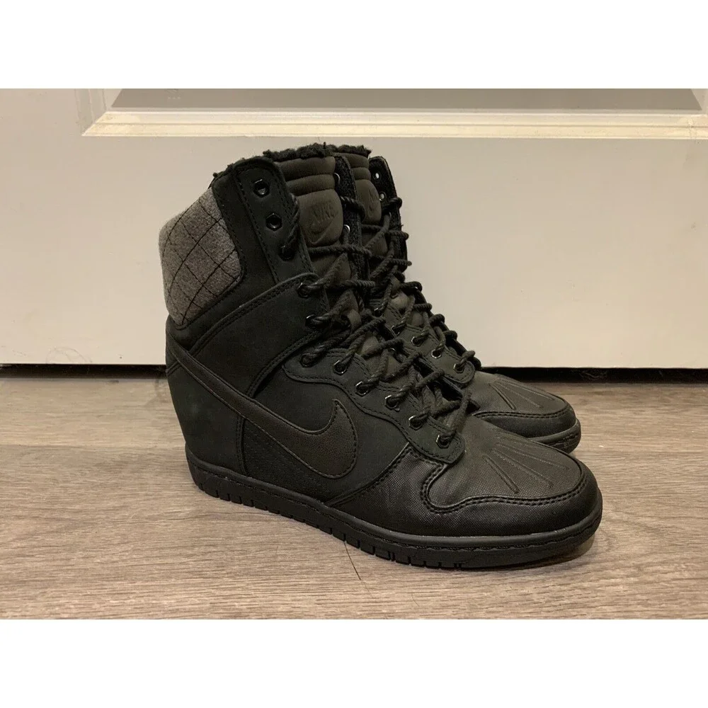 Nike Dunk Sky Hi Heel Gray Black Suede Wedge‎ Boot 616715-001 Women Size 8